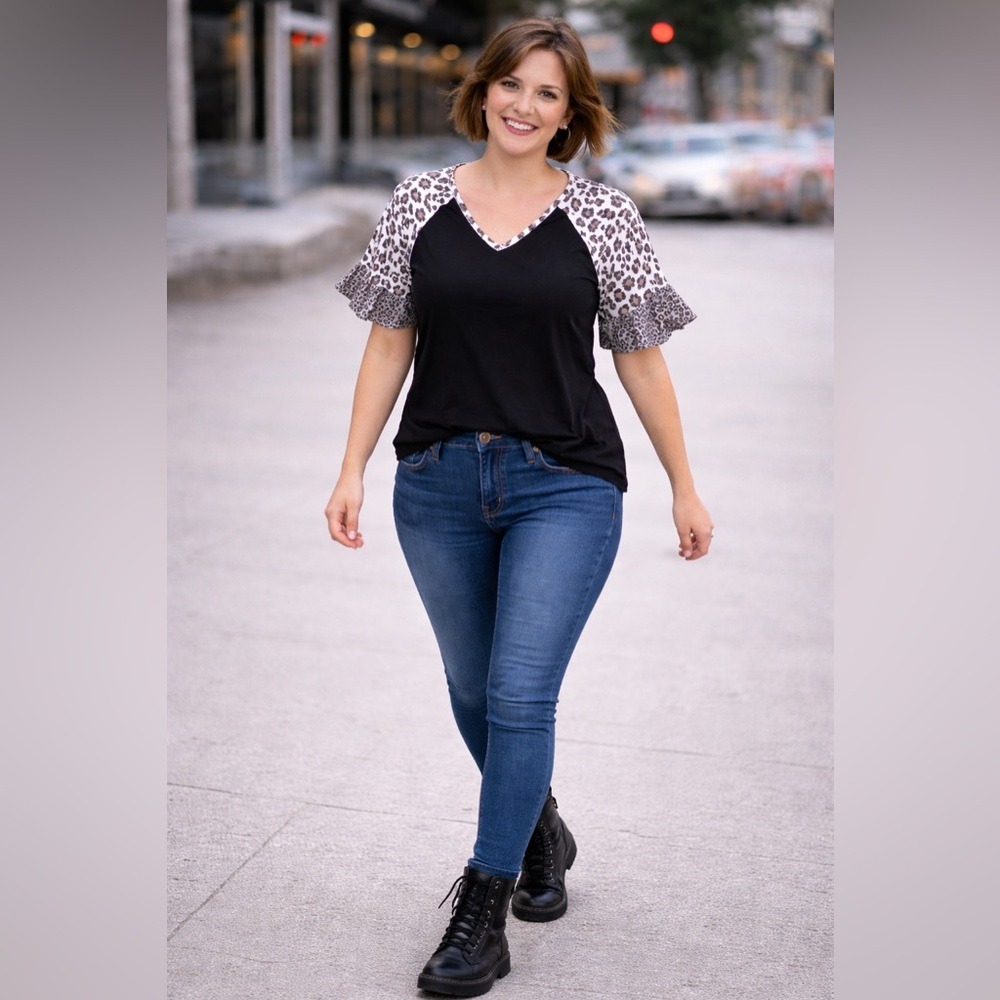 Leopard Print Black Women's Top